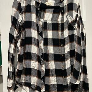 Thread & Supply Black, White, and Brown Plaid Shirt